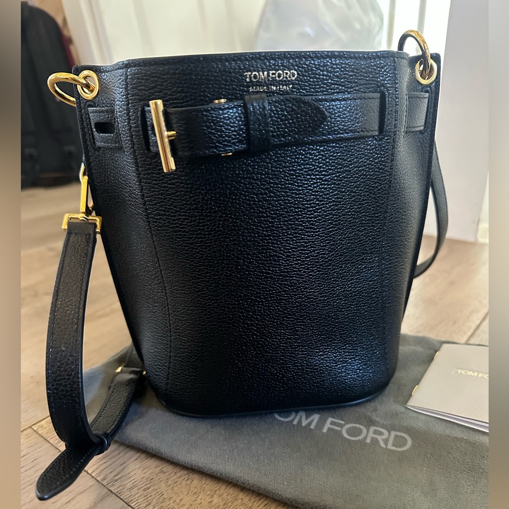 Tom Ford Black and Gold Shoulder Bag with Textured Leather